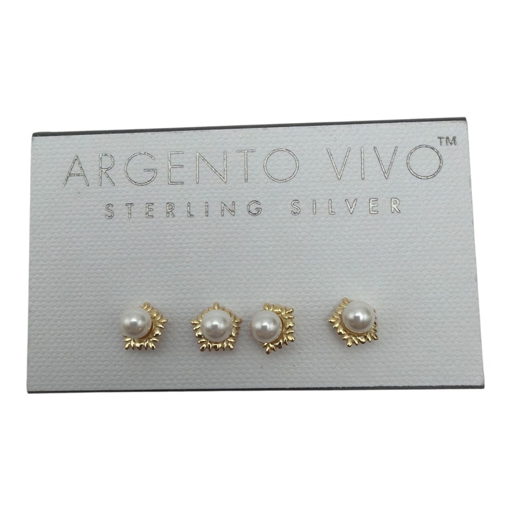 Argento Vivo Sterling Silver Pearl Earrings Set of 2 NWT